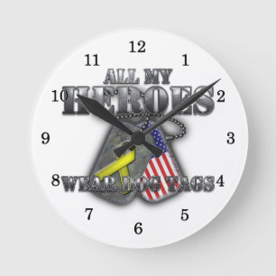 All My Heroes Wear Dog Tags Round Clock