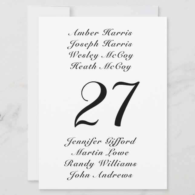 All Names Table Number Card Double Sided White (Front)