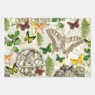 All Occasion Antique Look  Butterflies and Ferns Wrapping Paper Sheet