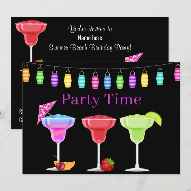 ALL OCCASION BEACH COCKTAIL PARTY ALL BLACK INVITATION (Front/Back)