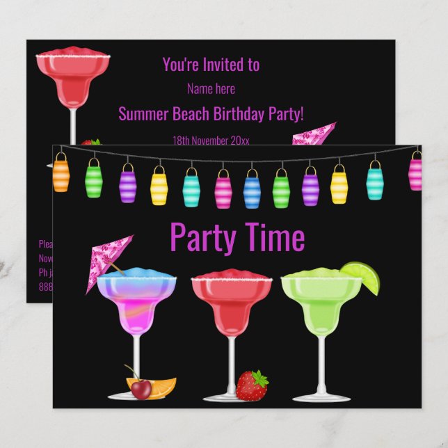 ALL OCCASION BEACH COCKTAIL PARTY INVITATION NAVY (Front/Back)