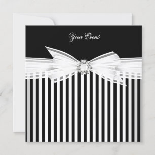 All Occasion Black Bow White Stripe Party (2) Invitation