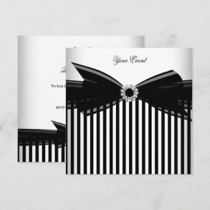 All Occasion Black Bow White Stripe Party Invitation