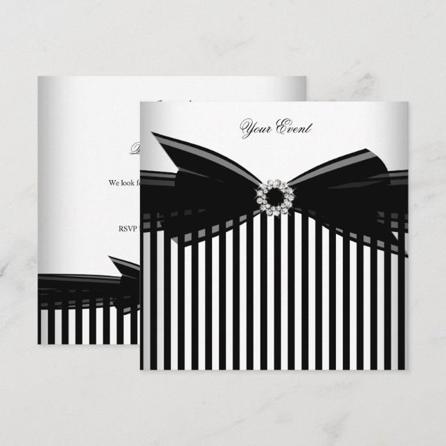 All Occasion Black Bow White Stripe Party Invitation (Front/Back)