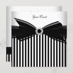 All Occasion Black Bow White Stripe Party Invitation