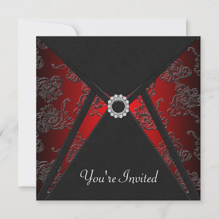 All Occasion Black Damask Red Invitation Template | Zazzle