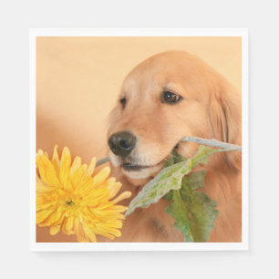 All Occasion Golden Retriever Dog With Flower Napkin