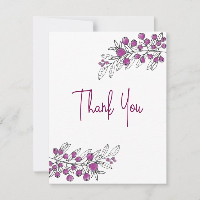 All Occasion Gratitude Purple Berries Leaves  Thank You Card (Front)