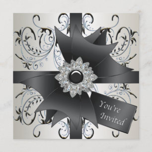 All Occasion Ivory Blue Black Party Invitation