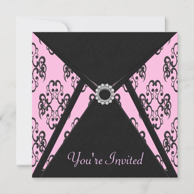 All Occasion Pink Black Damask Invitation Template (Front)