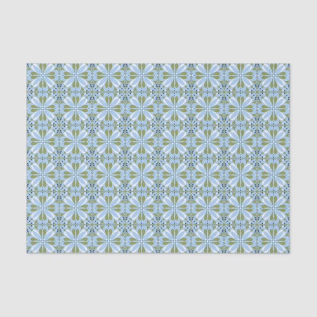 All Occasion Scandinavian Blue Olive Green Floral Tissue Paper (Front)