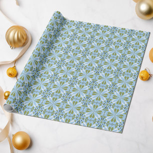 All Occasion Scandinavian Blue Olive Green Floral Wrapping Paper