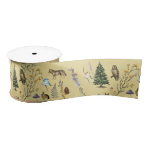 All Occasion Woodland Animals Plants Gold Satin Ribbon