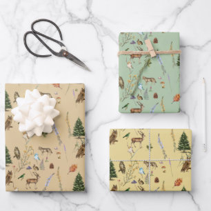 All Occasion Woodland Animals Plants Multicolor Wrapping Paper Sheet