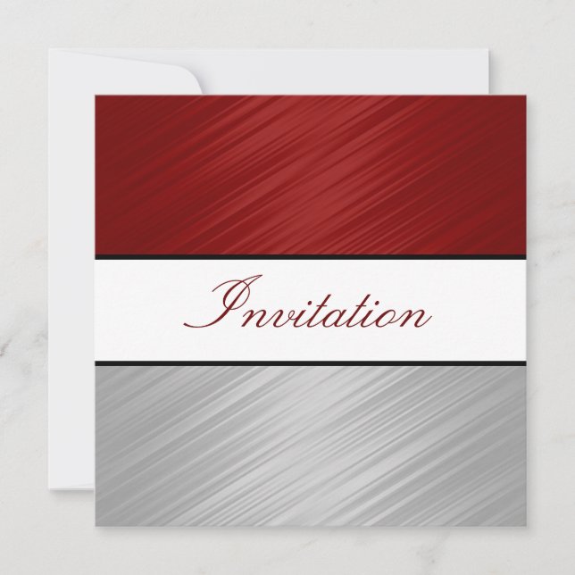 All Occasions Dark Red Silver Stripes Party Invitation (Front)