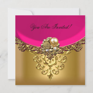 All Occasions Elegant Salmon Pink Gold Invitation