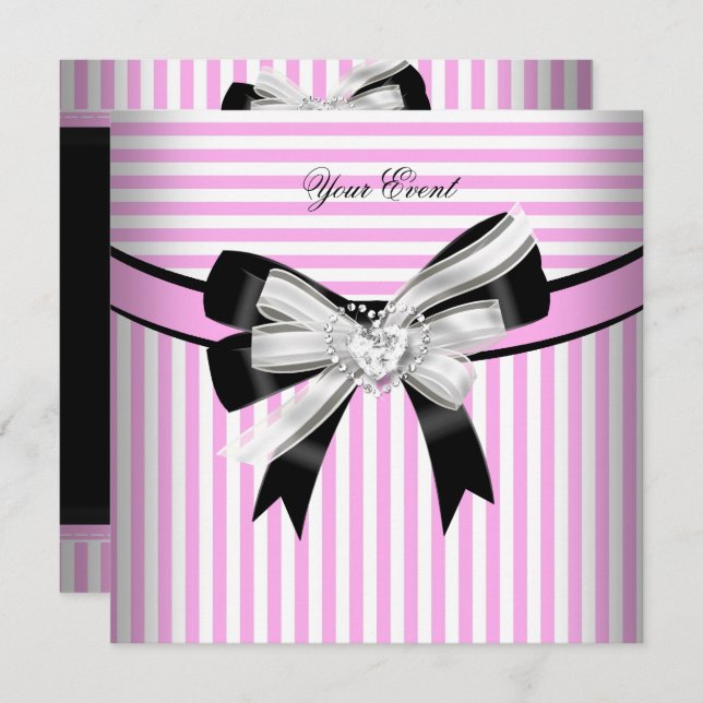 All Occasions Pink Black White Stripe Party (2) Invitation (Front/Back)