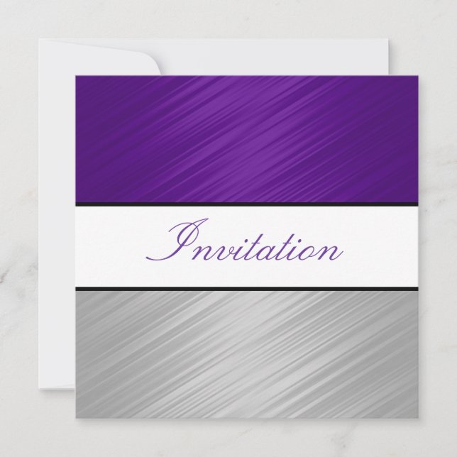 All Occasions Purple Silver Stripes Party Invitation (Front)