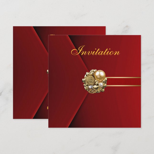 All Occasions Rich Red Velvet Gold Image Invitation (Front/Back)