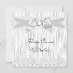 All Occasions Silver White Lace Bow Elegant Party Invitation