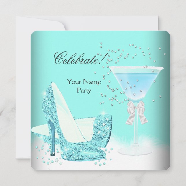 All Occasions Teal Blue Margarita High Heels Party Invitation (Front)
