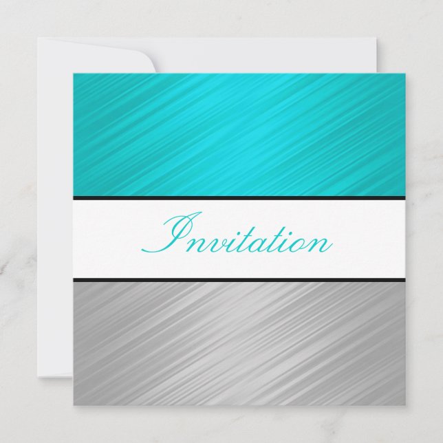 All Occasions Turquoise Silver Stripes Party Invitation (Front)