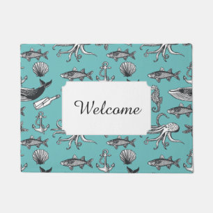 All Of The Sea Pattern   Add Your Text Doormat