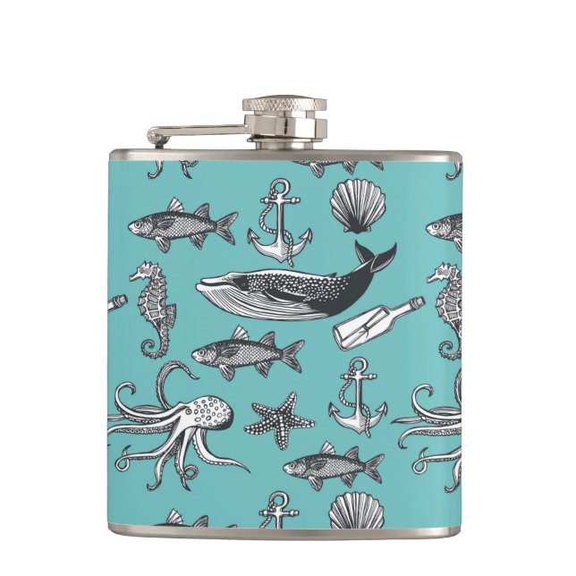 All Of The Sea Pattern Hip Flask (Front)