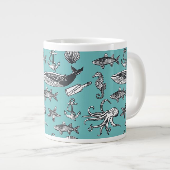 All Of The Sea Pattern Large Coffee Mug (Front Right)