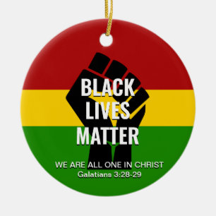 ALL ONE IN CHRIST   BLACK LIVES MATTER CERAMIC TREE DECORATION