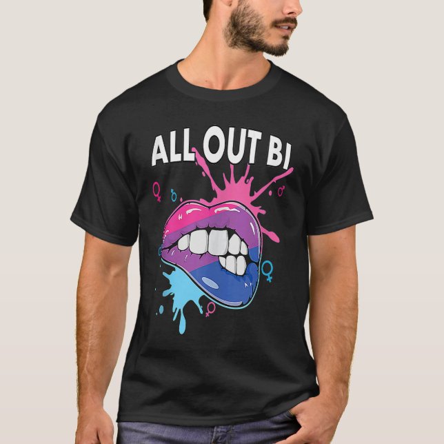 All Out Bi Flag Bisexual Rainbow Pride Bisexuality T-Shirt (Front)