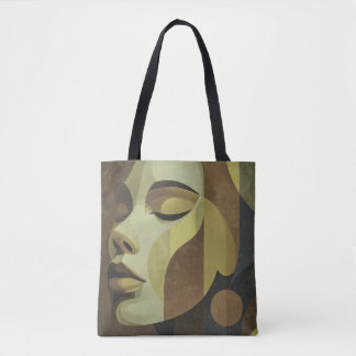 All-Over Abstract Face Shoulder Tote
