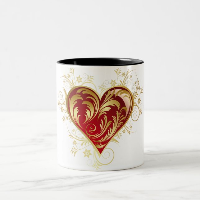 All over abstract  heart print Two-Tone coffee mug (Center)