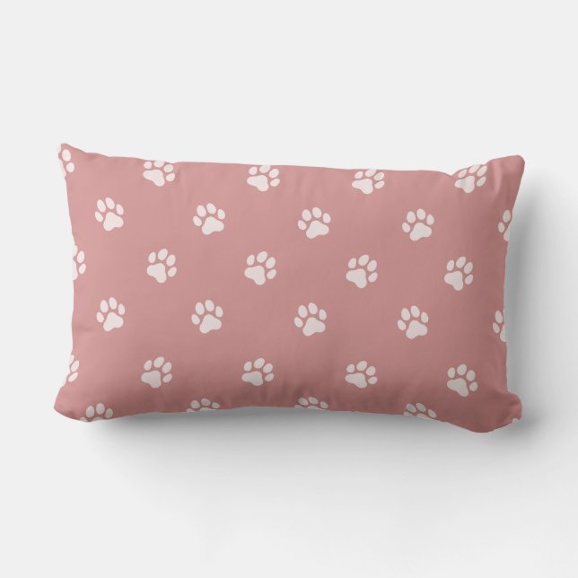 All Over Animal Paw Print Blush Pink Lumbar Cushion (Back)
