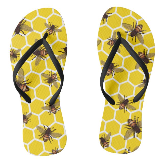 All Over Bees on Honeycomb Cup Flip Flops (Footbed)