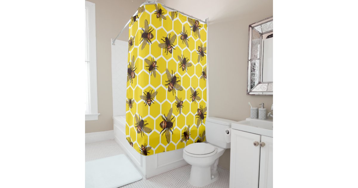 All Over Bees On Honeycomb Shower Curtain Zazzle Co Uk