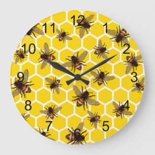 All Over Bees on Honeycomb Wall Clock