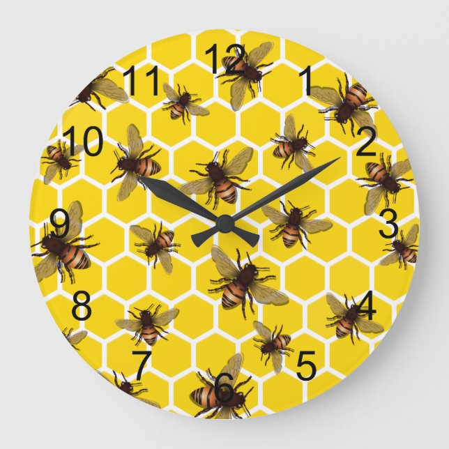All Over Bees on Honeycomb Wall Clock (Front)