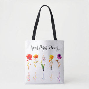 All-Over Birth Month Flower Tote Bag
