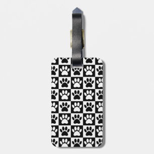 All Over Black and White Chequerboard Dog Paws Luggage Tag