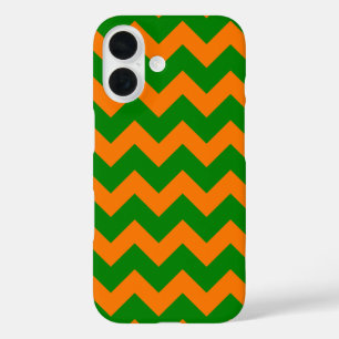 All Over Chevron Print Kelly Green and Orange iPhone 16 Case