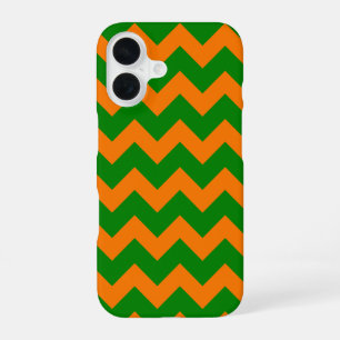 All Over Chevron Print Kelly Green and Orange iPhone 16 Case