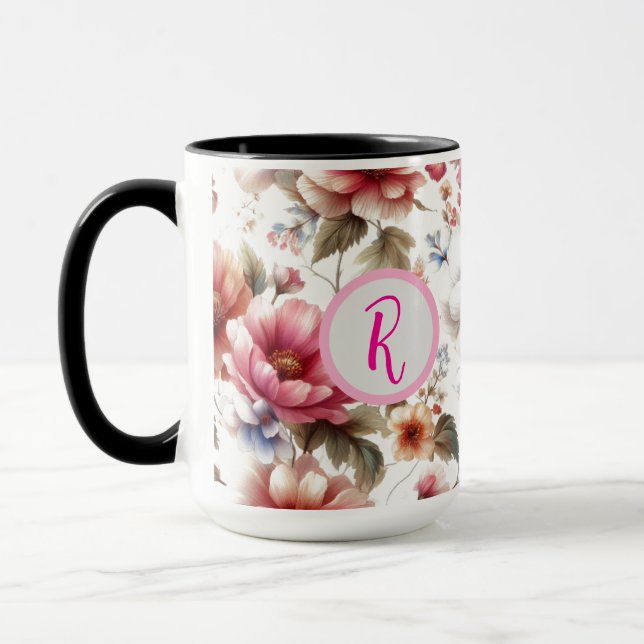 All Over Floral Customisable Coffee Mug Cup (Left)