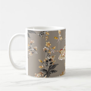 All over flowers pattern on brown backgroundflower coffee mug
