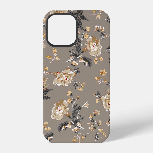 All over flowers pattern on brown backgroundflower iPhone case (Back)