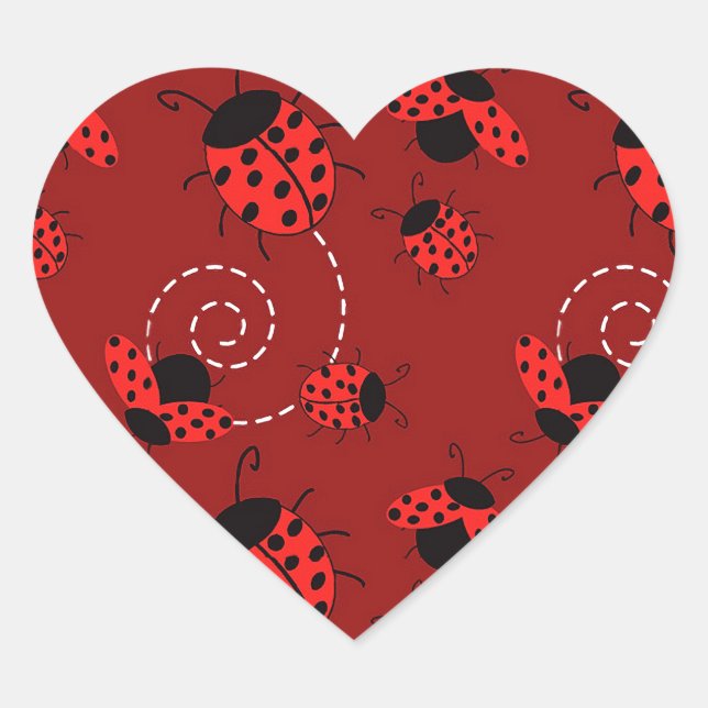 All Over Ladybug Design Print Heart Sticker (Front)