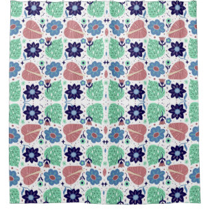 All Over Leaves And Flower Pattern  Shower Curtain