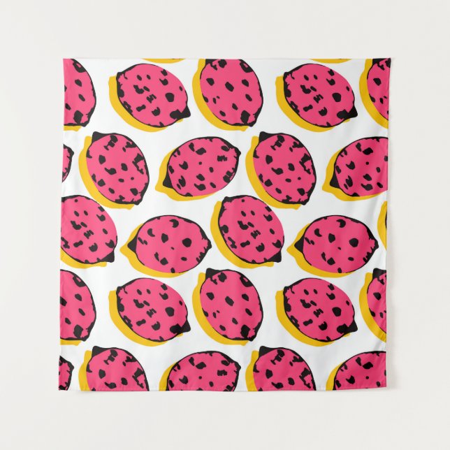 all over lemon pattern vintage abstract, art, back tapestry (Front)