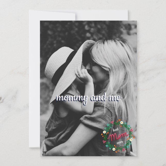 All Over Photo Mummy and Me Folk Floral Wreath Holiday Card (Front)