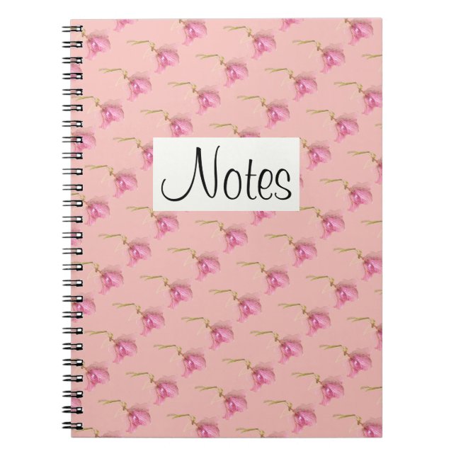 All-over pink floral print hellebore on pink notebook (Front)